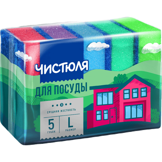 Губка для посуды "Чистюля" 5 L 96*64*27 мм (5 шт.упак)