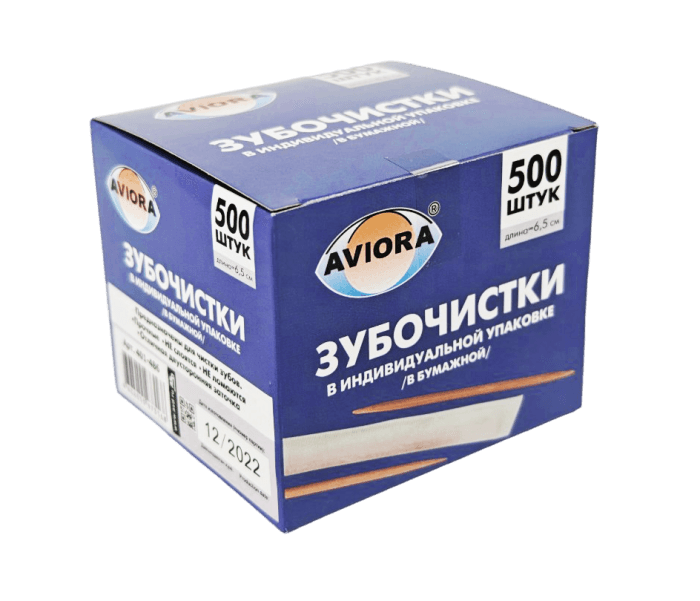 Зубочистки бамбуковые в индивид бумажной упаковке (500 шт.упак) AVIORA Зубочистки бамбуковые в индивид бумажной упаковке (500 шт.упак) AVIORA